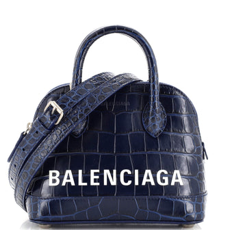 Balenciaga Logo Ville Bag Crocodile Embossed Leather XXS