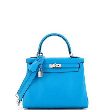 Hermes Kelly Handbag Blue Swift with Palladium Hardware 25