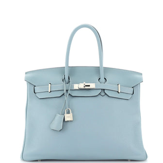 Hermes Birkin Handbag Blue Clemence with Palladium Hardware 35