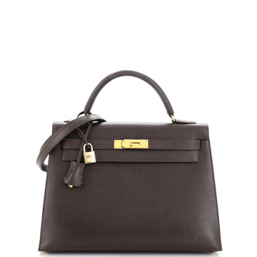 Hermes Kelly Handbag Brown Courchevel with Gold Hardware 32