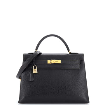 Hermes Kelly Handbag Black Ardennes with Gold Hardware 32