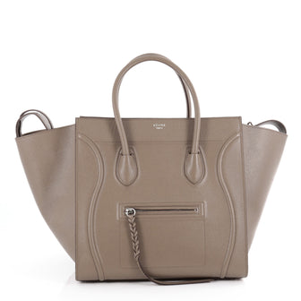 Celine Phantom Handbag Textured Leather Medium Gray 2108201