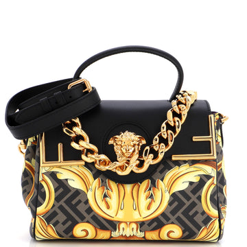 Versace x Fendi Fendace La Medusa Top Handle Bag Printed Laminated Leather with Leather Medium