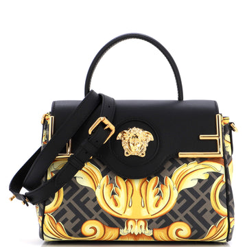 Versace x Fendi Fendace La Medusa Top Handle Bag Printed Laminated Leather with Leather Medium