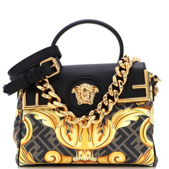 Versace x Fendi Fendace La Medusa Top Handle Bag Printed Laminated Leather with Leather Medium