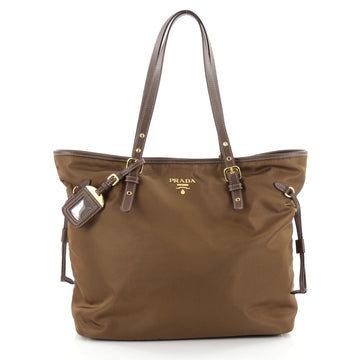 Prada Belted Tote Tessuto and Saffiano Leather Medium Brown