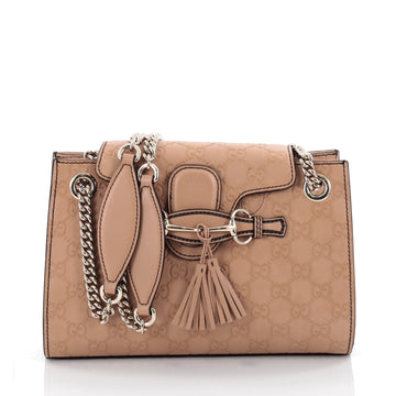 Gucci Emily Chain Flap Shoulder Bag Guccissima Leather Small Neutral
