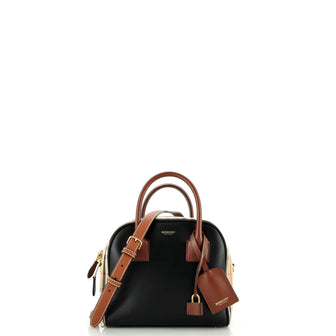 Burberry Cube Bag Leather with Vintage Check Canvas Small