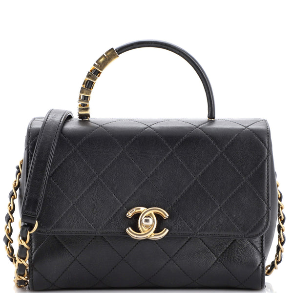 CHANELバック Chanel 19 large handbag, Shiny lambskin, gold-tone, silver-tone