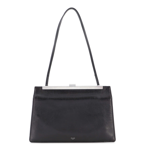 Celine Clasp Shoulder Bag Leather Medium Black 2108801