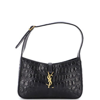 Saint Laurent Le 5 a 7 Hobo Crocodile Embossed Leather Small