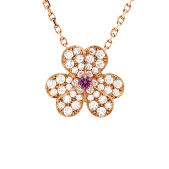 Van Cleef & Arpels Frivole Pendant Necklace 18K Rose Gold with Pink Sapphire and Pave Diamonds Small