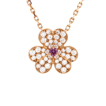Van Cleef & Arpels Frivole Pendant Necklace 18K Rose Gold with Pink Sapphire and Pave Diamonds Small