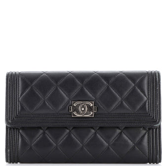 Chanel Boy Trifold Flap Wallet Quilted Lambskin Long