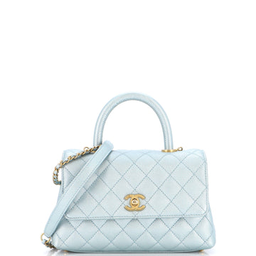 Chanel Coco Top Handle Bag Quilted Iridescent Caviar Mini