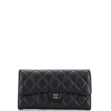 Chanel CC Gusset Classic Flap Wallet Quilted Caviar Long