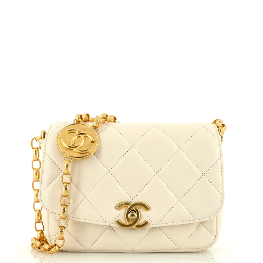 Chanel CC Coin Chain Flap Bag Quilted Lambskin Small Neutral 2110391