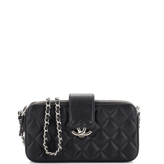 Chanel CC Box Double Zip Clutch with Chain Quilted Goatskin