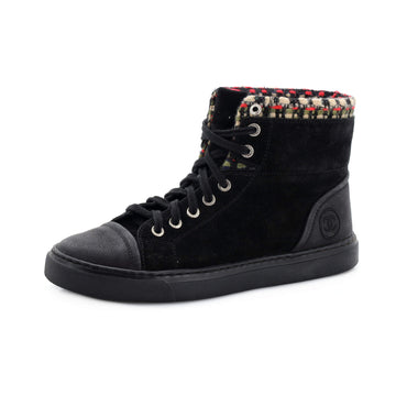 Chanel Women's High-Top Wedge Sneakers Suede with Tweed