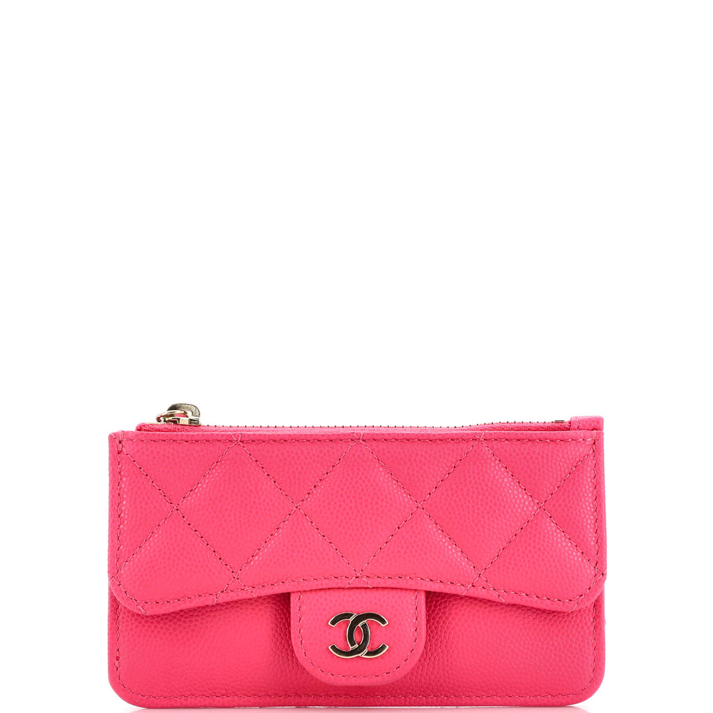 CHANEL Caviar Quilted Flap Zip Card Holder Pink 934424
