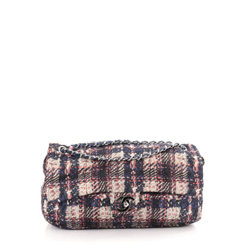 Chanel CC Chain Zip Flap Bag Vertical Quilted Printed Nylon Jumbo Blue