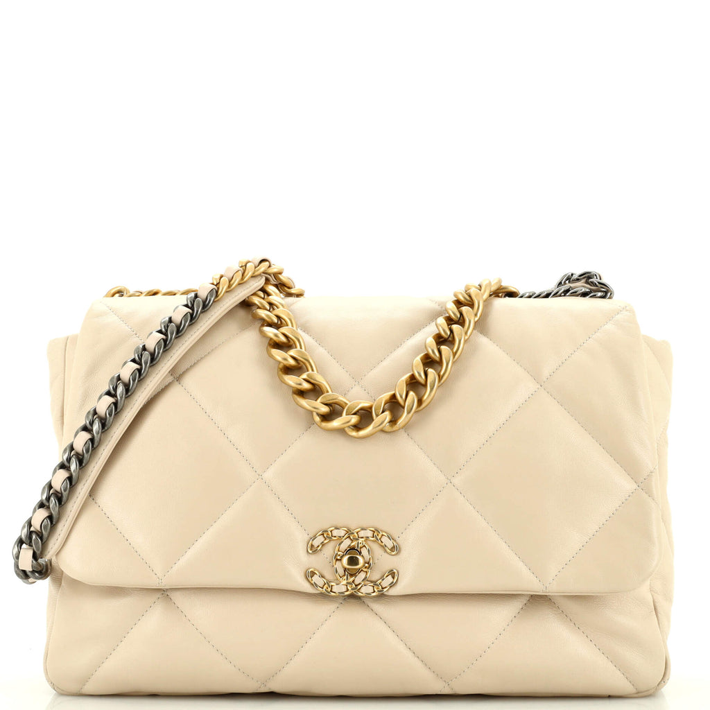 Chanel 19 Flap Bag Quilted Leather Maxi Neutral 2111422