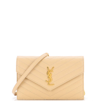 Saint Laurent Classic Monogram Wallet on Chain Matelasse Chevron Leather Small
