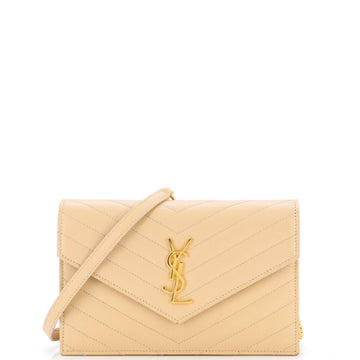 Saint Laurent Classic Monogram Wallet on Chain Matelasse Chevron Leather Small