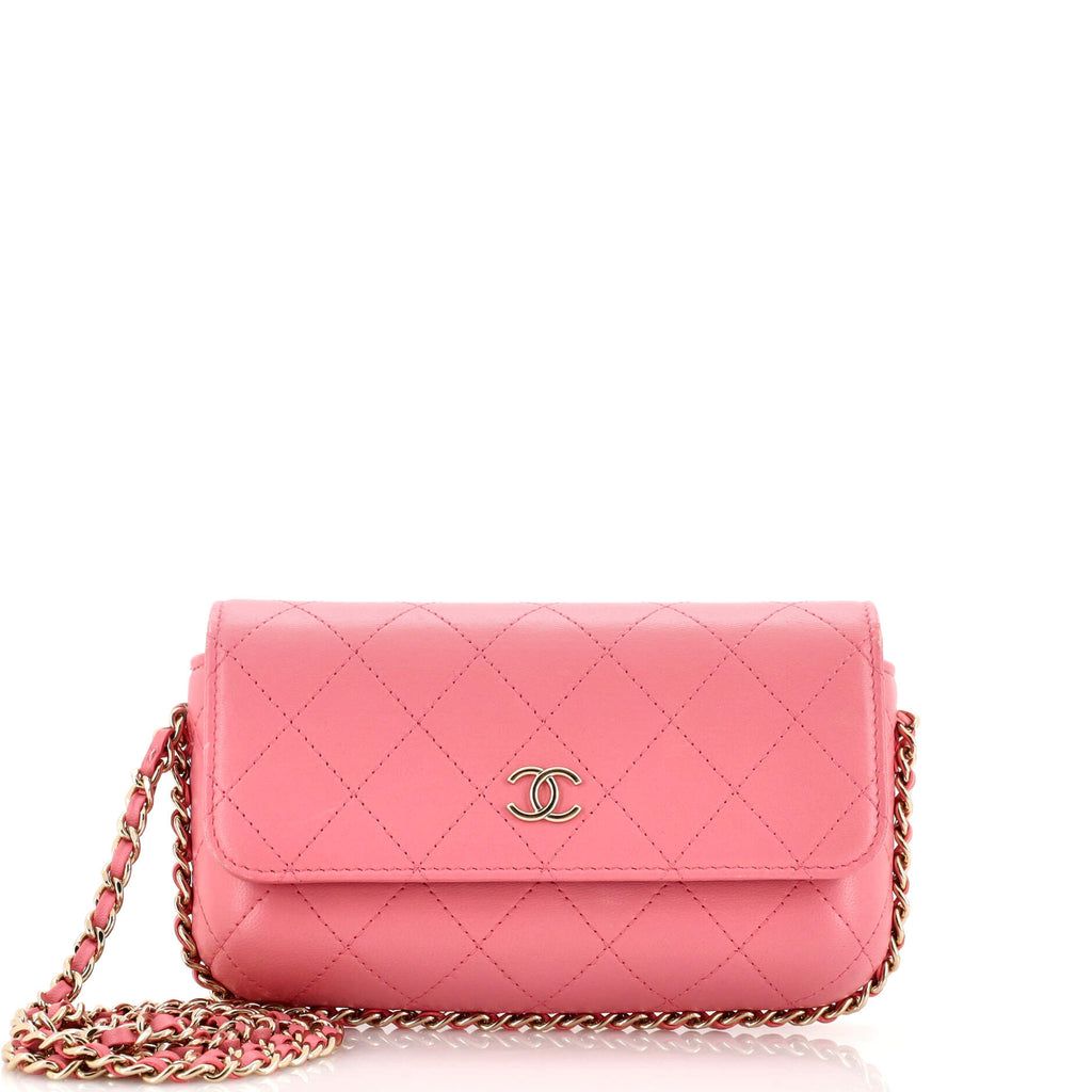 Chanel CC Chain Around Flap Phone Holder with Chain Stitched Leather Pink  2111601