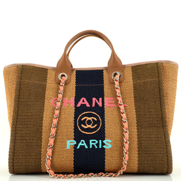 Chanel Deauville Tote Striped Viscose Canvas Medium