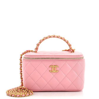 Chanel Pick Me Up Logo Handle Vanity Case with Chain Quilted Lambskin Small