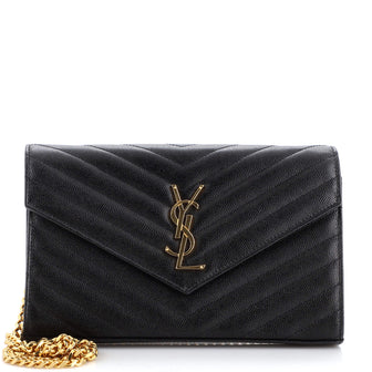 Saint Laurent Classic Monogram Wallet on Chain Matelasse Chevron Leather Medium