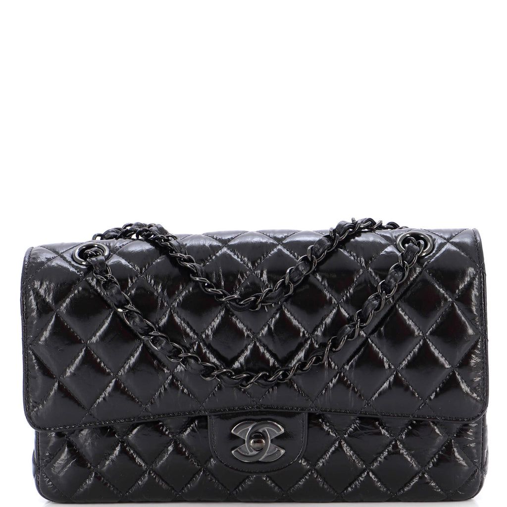 CHANEL Crumpled Calfskin Quilted Jumbo Double Flap So Black