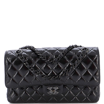 Chanel So Black Classic Double Flap Bag Quilted Shiny Crumpled Calfskin Medium