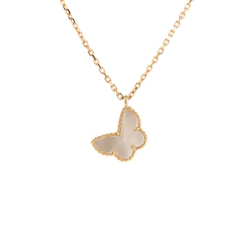 Van Cleef & Arpels Sweet Alhambra Butterfly Pendant Necklace 18K Yellow Gold and Mother of Pearl