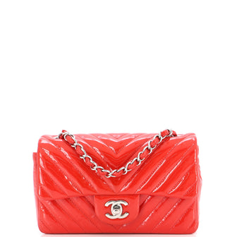 Chanel Classic Single Flap Bag Chevron Patent Mini