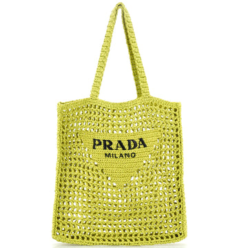 Prada Triangle Logo Open Tote Raffia