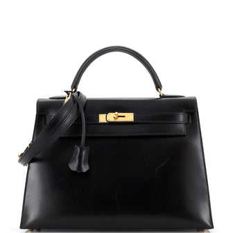 Hermes Kelly Handbag Black Box Calf with Gold Hardware 32