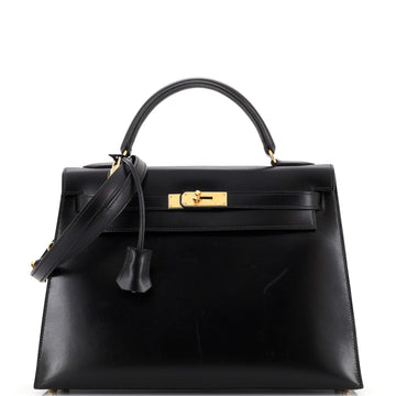 Hermes Kelly Handbag Black Box Calf with Gold Hardware 32