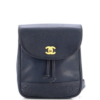 Chanel Vintage Triple Stitched CC Flap Backpack Caviar Small Blue