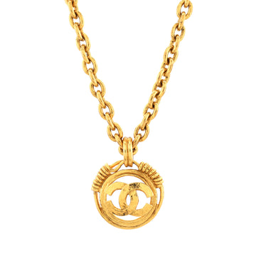 Chanel Vintage CC Round Cut-Out Pendant Necklace Metal