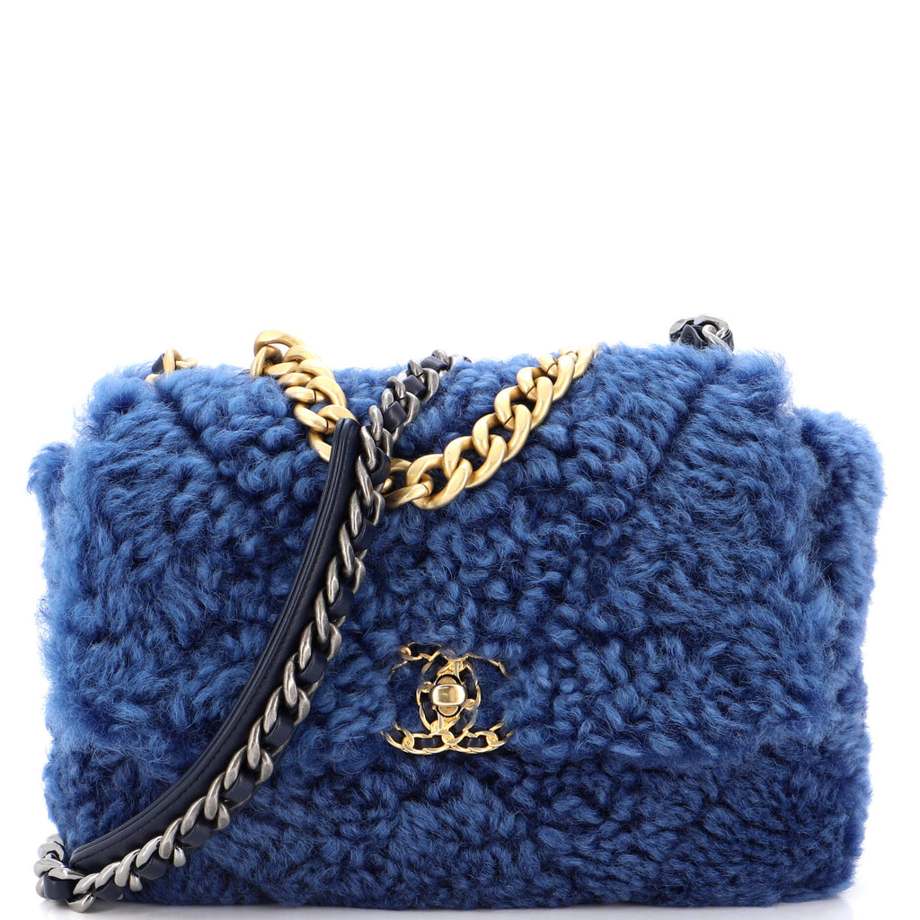 Chanel 19 Flap Bag Shearling Medium Blue 21130645