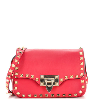 Authentic NEW Valentino Garavani Pink Pebbled Calfskin Rockstud Flip Lock  Flap Messenger Bag – Italy Station