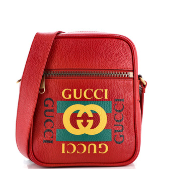 Gucci Logo Zip Messenger Bag Printed Leather Small