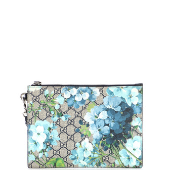 Gucci Wristlet Zip Pouch (Outlet) Blooms Print GG Coated Canvas Small