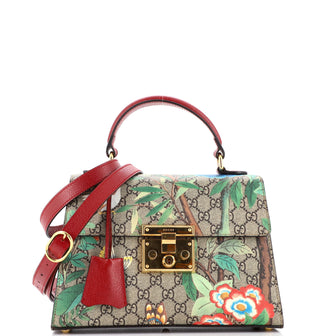 Gucci Padlock Top Handle Bag Tian Print GG Coated Canvas Small