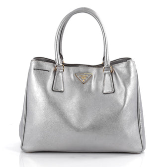 Prada Gardener's Tote Saffiano Leather Medium Silver 2113601