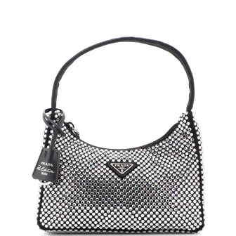 Prada Re-Edition 2000 Hobo Crystal Embellished Satin Mini