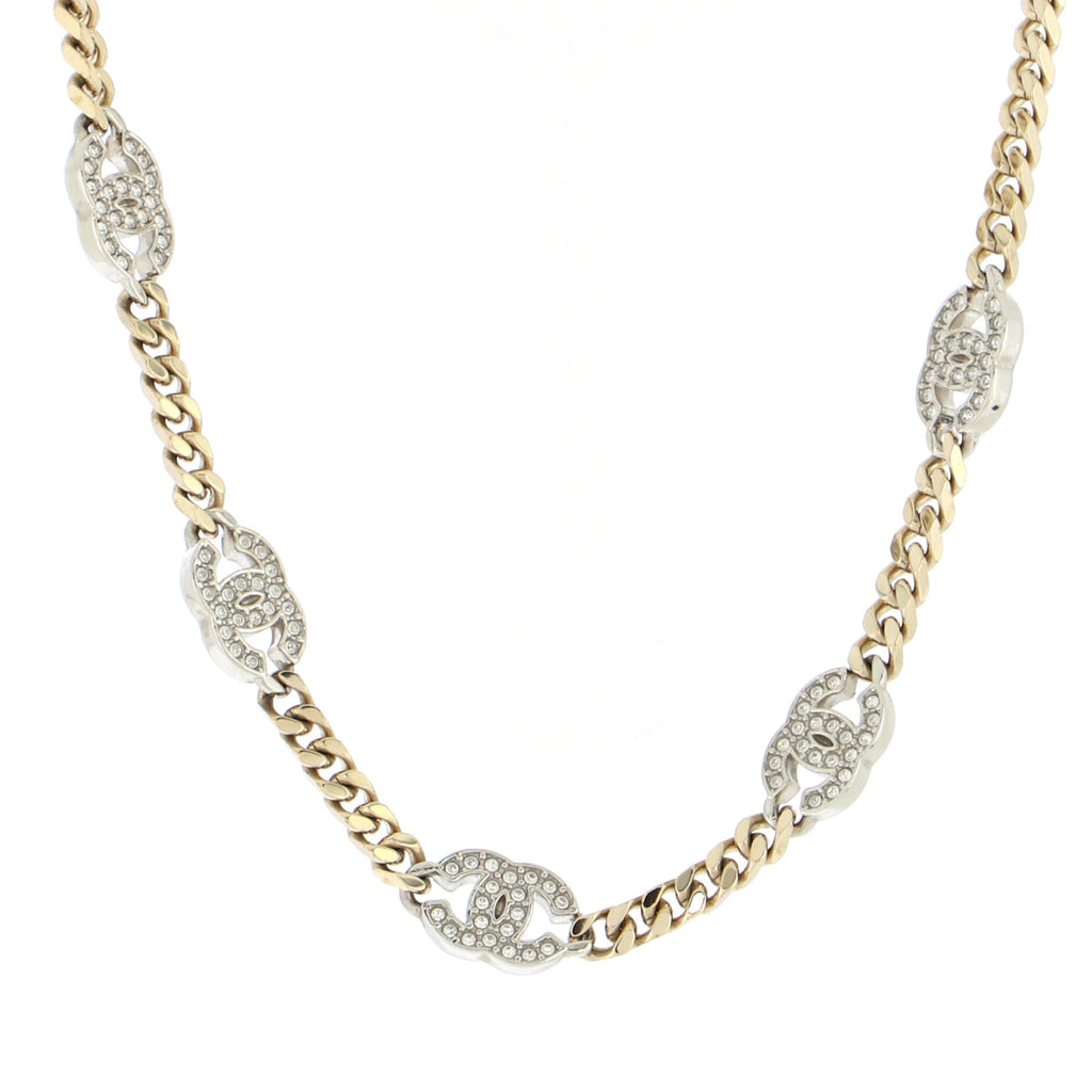 Chanel CC Link Choker Necklace Metal with Crystals Gold 2113996