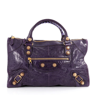 Balenciaga Work Giant Studs Handbag Leather Purple